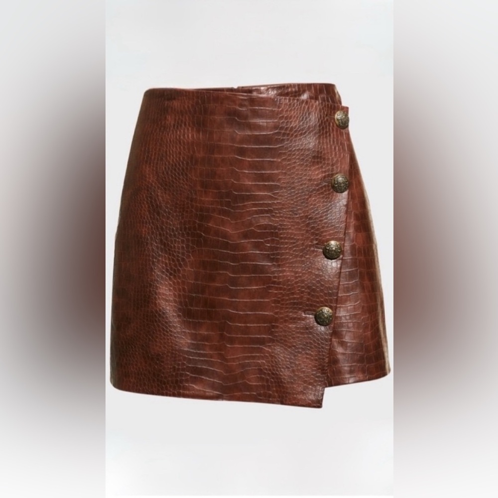 Veronica Beard Dinard Skirt Faux Crocodile Mini Skirt Size 4 Brass Buttons - Picture 13 of 13